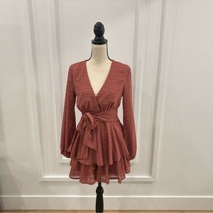 Romper Dress mauve dusty rose skort romper small long sleeve